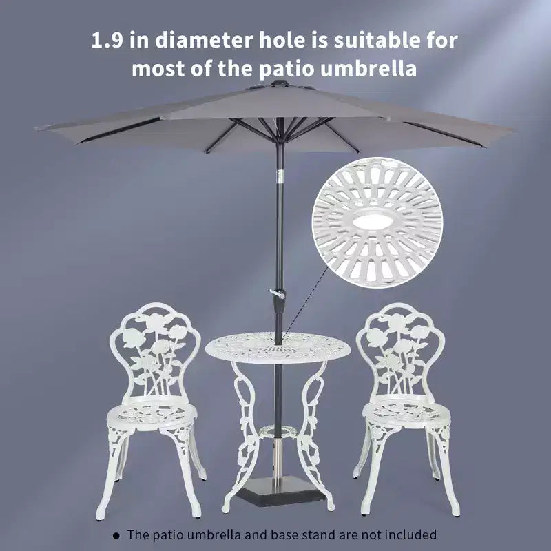 Costway 3PCS Cast Aluminum Patio Bistro Furniture Set Rose Design Outdoor White