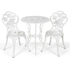 Costway 3PCS Cast Aluminum Patio Bistro Furniture Set Rose Design Outdoor White