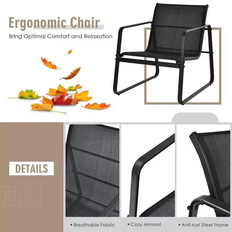 Costway 3PCS Patio Bistro Furniture Set Glass Top Table Garden Deck Black