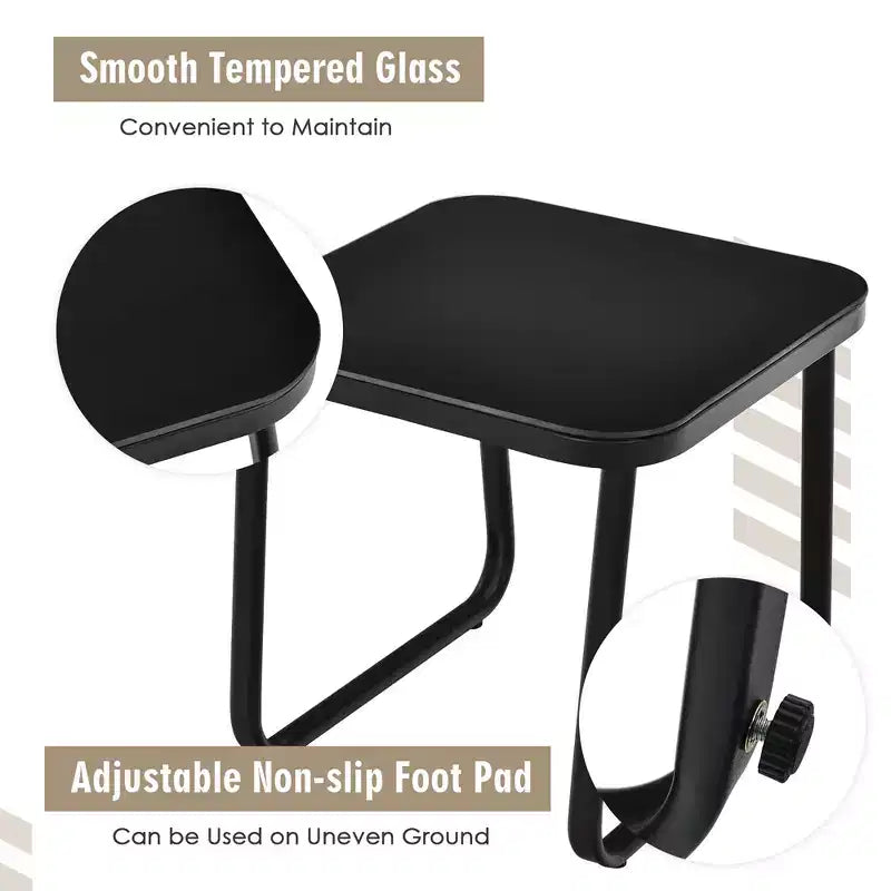 Costway 3PCS Patio Bistro Furniture Set Glass Top Table Garden Deck Black