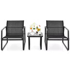 Costway 3PCS Patio Bistro Furniture Set Glass Top Table Garden Deck Black