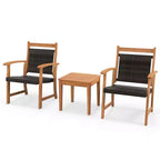 Costway 3PCS Patio Rattan Bistro Set Acacia Wood Frame Armrest Chairs Garden
