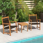 Costway 3PCS Patio Rattan Bistro Set Acacia Wood Frame Armrest Chairs Garden