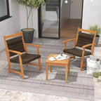 Costway 3PCS Patio Rattan Bistro Set Acacia Wood Frame Armrest Chairs Garden