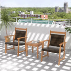 Costway 3PCS Patio Rattan Bistro Set Acacia Wood Frame Armrest Chairs Garden