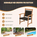 Costway 3PCS Patio Rattan Bistro Set Acacia Wood Frame Armrest Chairs Garden
