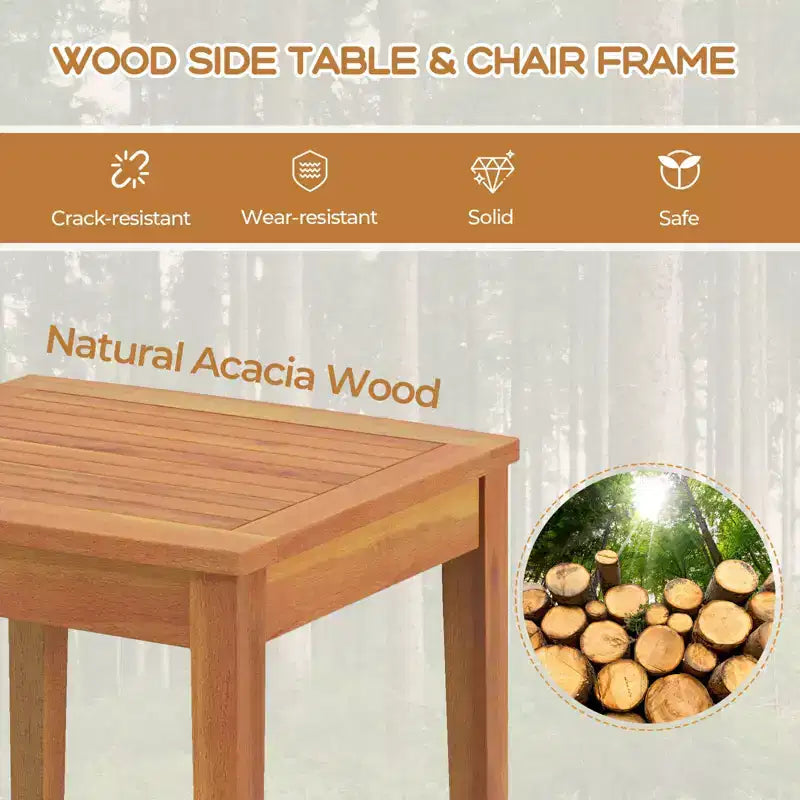 Costway 3PCS Patio Rattan Bistro Set Acacia Wood Frame Armrest Chairs Garden