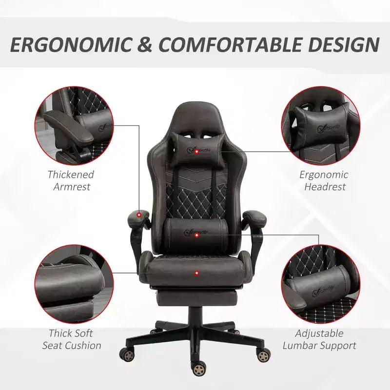 Vinsetto Racing Gaming Chair Diamond PU Leather Office Gamer Chair High Back Swivel Recliner with Footrest, Lumbar Support, Adjustable Height
