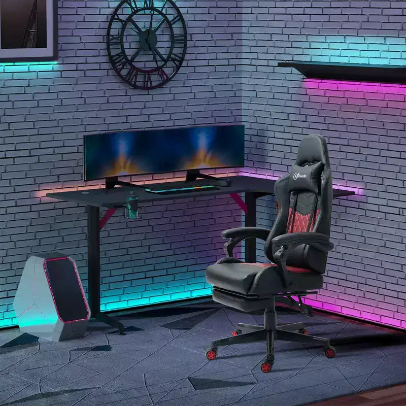 Vinsetto Racing Gaming Chair Diamond PU Leather Office Gamer Chair High Back Swivel Recliner with Footrest, Lumbar Support, Adjustable Height
