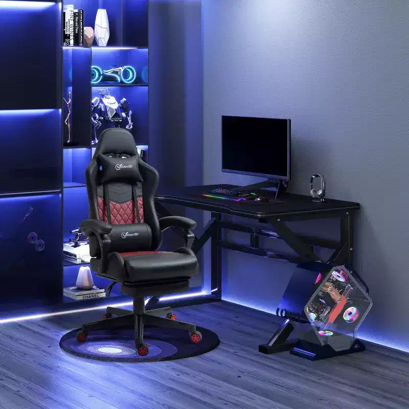 Vinsetto Racing Gaming Chair Diamond PU Leather Office Gamer Chair High Back Swivel Recliner with Footrest, Lumbar Support, Adjustable Height