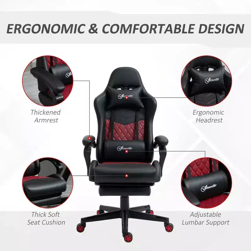 Vinsetto Racing Gaming Chair Diamond PU Leather Office Gamer Chair High Back Swivel Recliner with Footrest, Lumbar Support, Adjustable Height