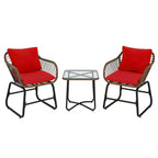 Costway 3PCS Patio Rattan Bistro Set Cushioned Chair Glass Table Deck White\Turquoise