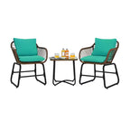 Costway 3PCS Patio Rattan Bistro Set Cushioned Chair Glass Table Deck White\Turquoise