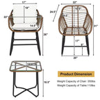 Costway 3PCS Patio Rattan Bistro Set Cushioned Chair Glass Table Deck White\Turquoise