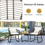 Costway 3PCS Patio Rattan Bistro Set Cushioned Chair Glass Table Deck White\Turquoise