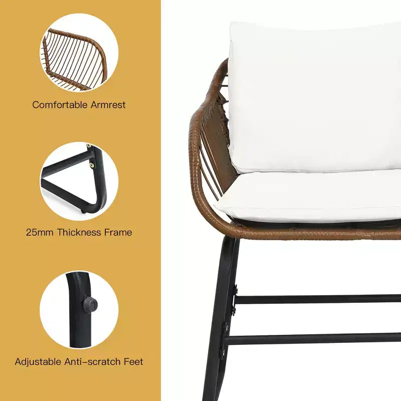 Costway 3PCS Patio Rattan Bistro Set Cushioned Chair Glass Table Deck White\Turquoise