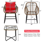 Costway 3PCS Patio Rattan Bistro Set Cushioned Chair Glass Table Deck White\Turquoise
