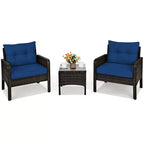 Costway 3PCS Outdoor Rattan Conversation Set Patio Garden Cushioned Sofa Chair
