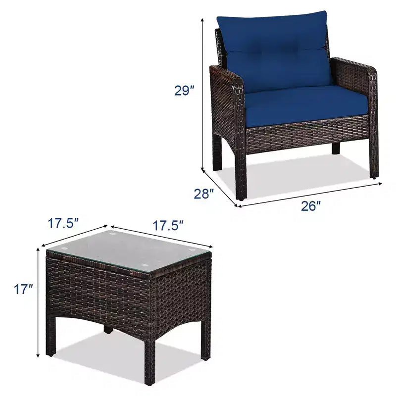 Costway 3PCS Outdoor Rattan Conversation Set Patio Garden Cushioned Sofa Chair