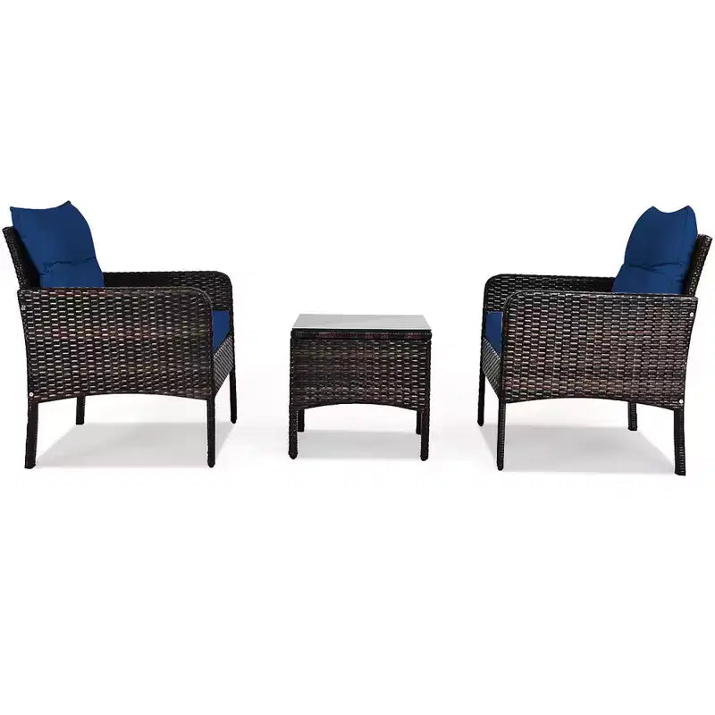 Costway 3PCS Outdoor Rattan Conversation Set Patio Garden Cushioned Sofa Chair
