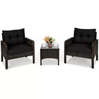 Costway 3PCS Outdoor Rattan Conversation Set Patio Garden Cushioned Sofa Chair
