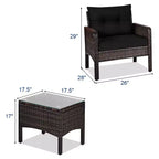 Costway 3PCS Outdoor Rattan Conversation Set Patio Garden Cushioned Sofa Chair