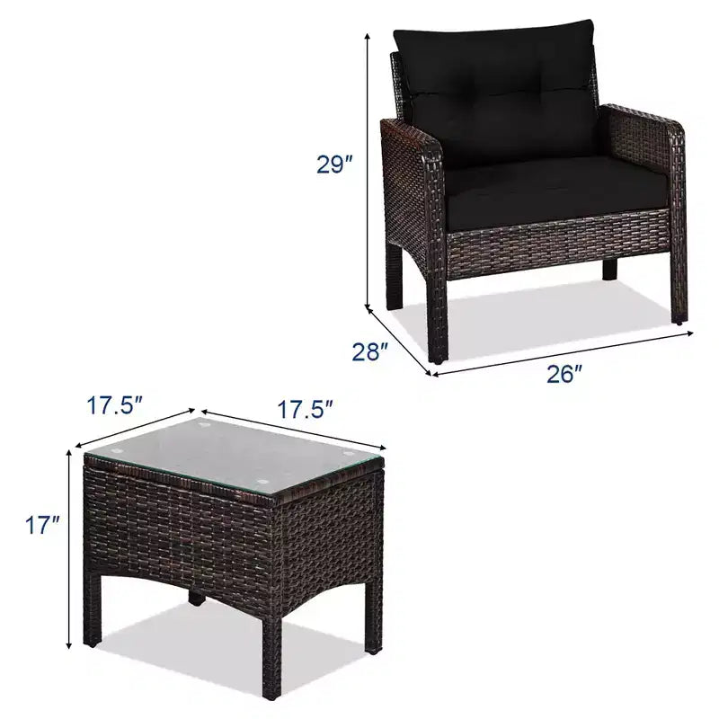 Costway 3PCS Outdoor Rattan Conversation Set Patio Garden Cushioned Sofa Chair