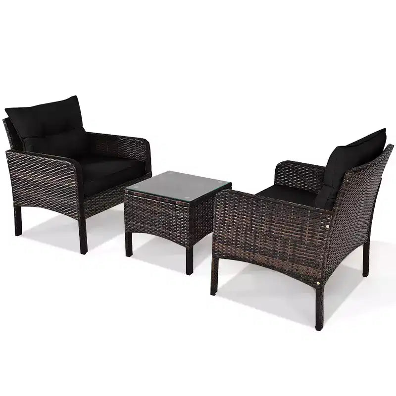 Costway 3PCS Outdoor Rattan Conversation Set Patio Garden Cushioned Sofa Chair
