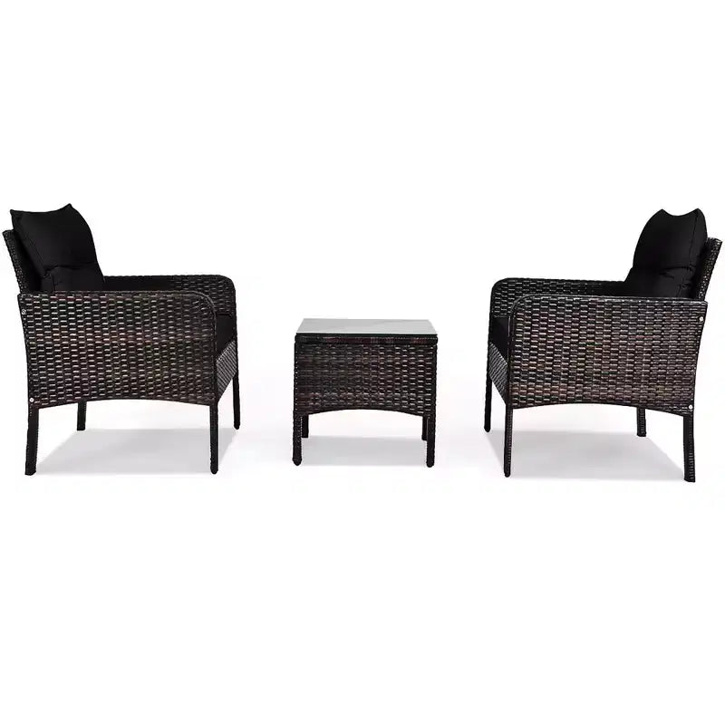 Costway 3PCS Outdoor Rattan Conversation Set Patio Garden Cushioned Sofa Chair