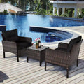 Costway 3PCS Outdoor Rattan Conversation Set Patio Garden Cushioned Sofa Chair