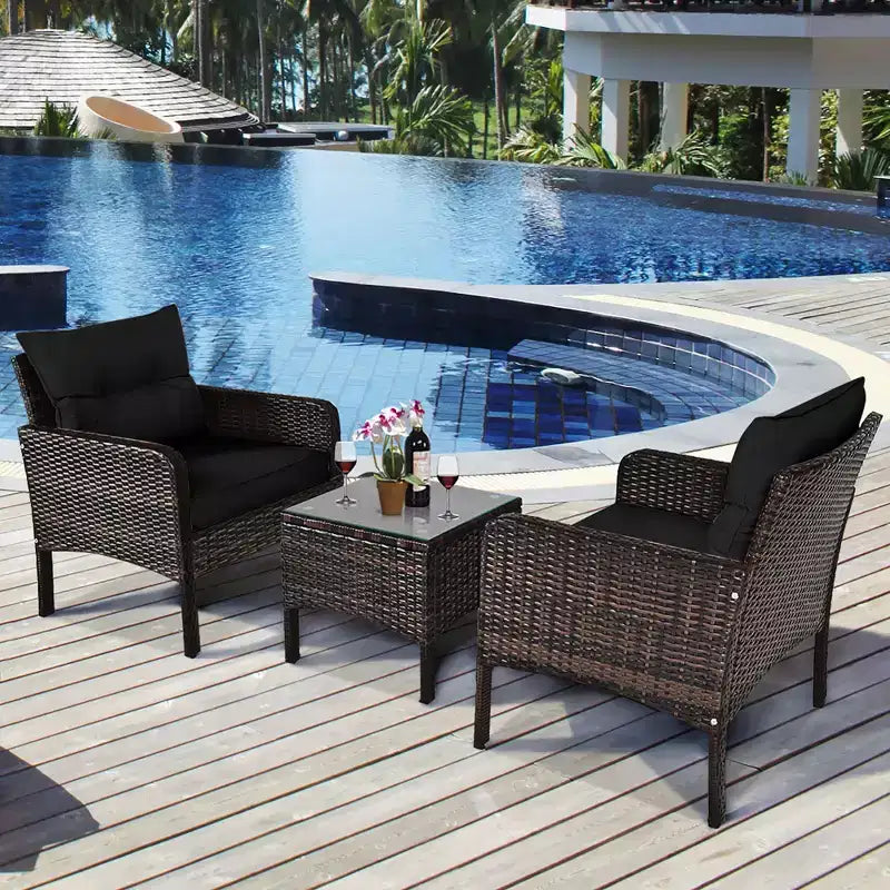 Costway 3PCS Outdoor Rattan Conversation Set Patio Garden Cushioned Sofa Chair