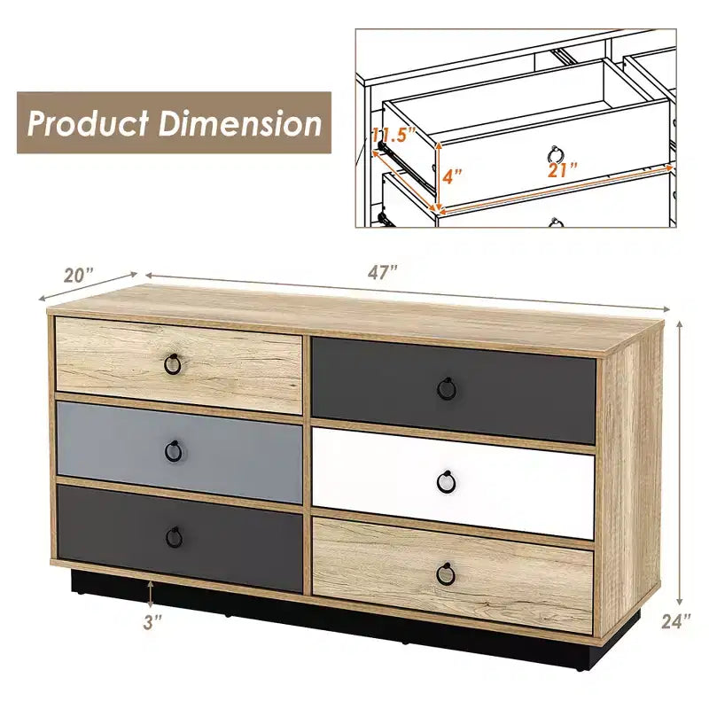Costway 6 Drawer Double Dresser Accent Storage Tower for Bedroom Hallway Entryway
