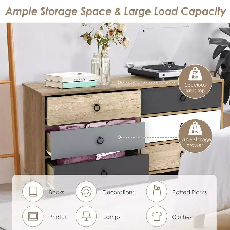 Costway 6 Drawer Double Dresser Accent Storage Tower for Bedroom Hallway Entryway