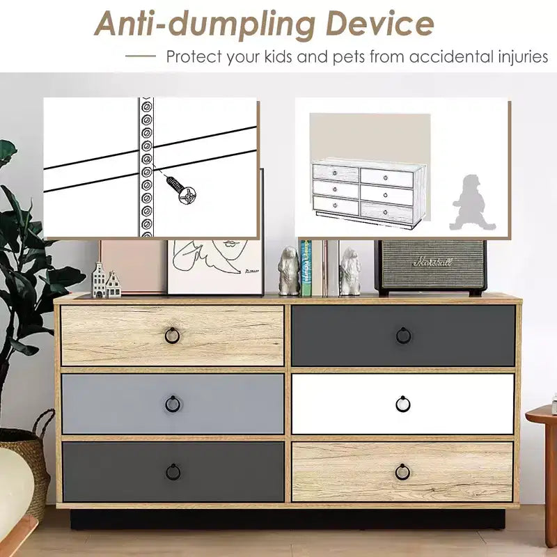 Costway 6 Drawer Double Dresser Accent Storage Tower for Bedroom Hallway Entryway