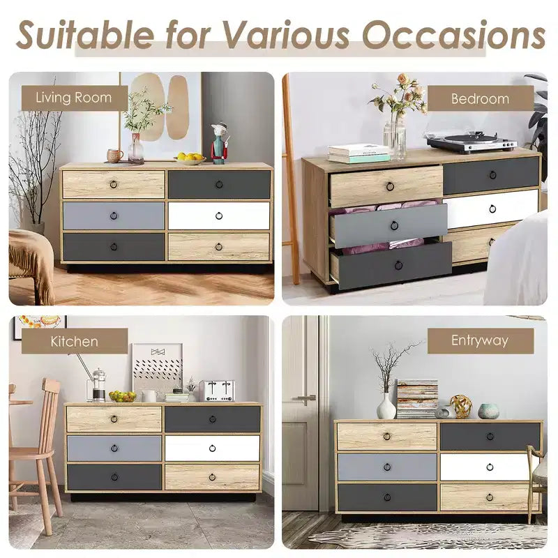 Costway 6 Drawer Double Dresser Accent Storage Tower for Bedroom Hallway Entryway