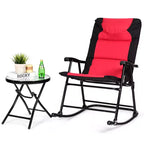 Costway 3 PCS Outdoor Folding Rocking Chair Table Set Bistro Sets Patio Furniture Red