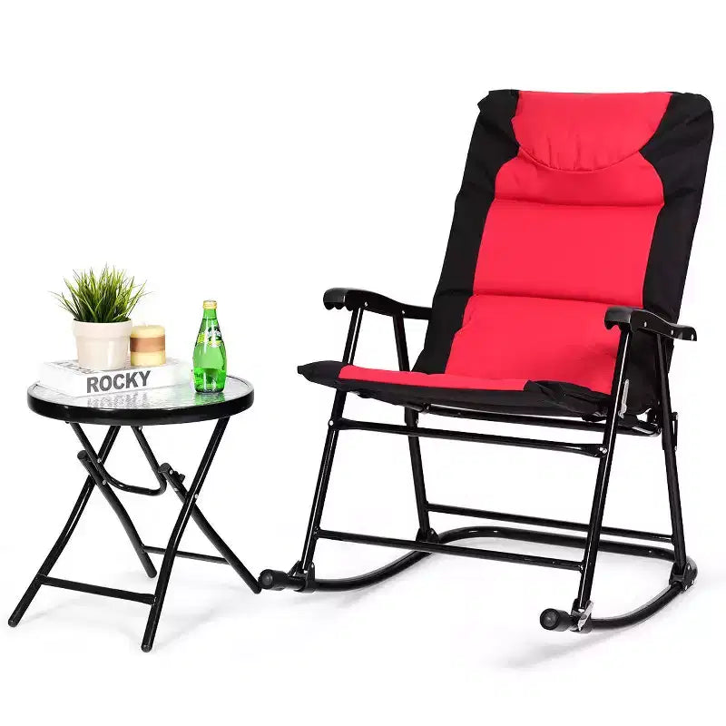 Costway 3 PCS Outdoor Folding Rocking Chair Table Set Bistro Sets Patio Furniture Red