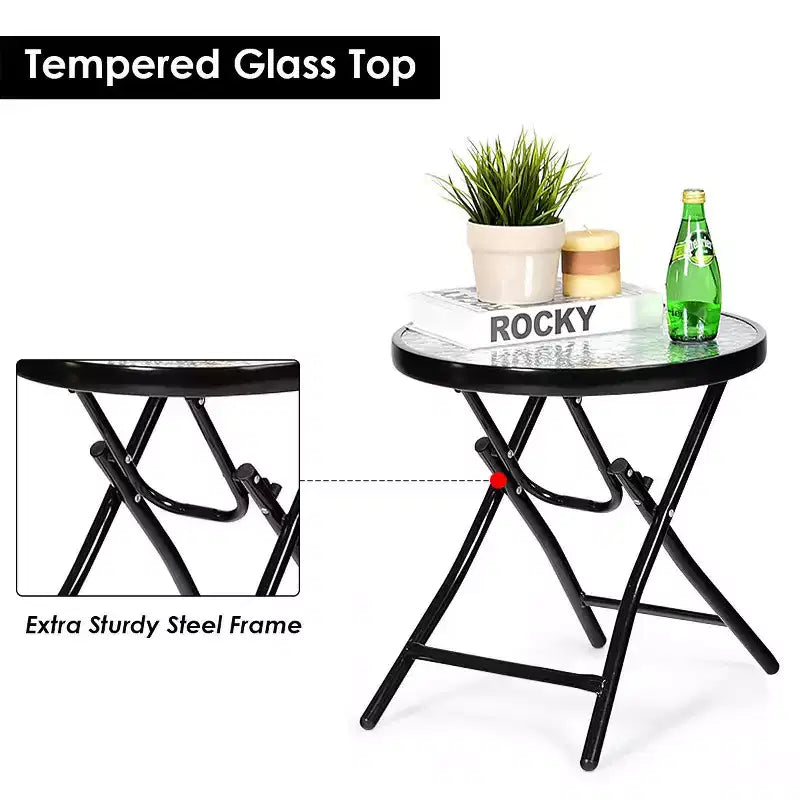 Costway 3 PCS Outdoor Folding Rocking Chair Table Set Bistro Sets Patio Furniture Red