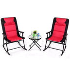 Costway 3 PCS Outdoor Folding Rocking Chair Table Set Bistro Sets Patio Furniture Red
