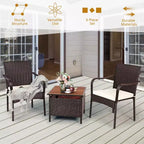 Costway 3PCS Patio Rattan Furniture Bistro Set Wood Side Table Stackable Chair