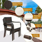 Costway 3PCS Patio Rattan Furniture Bistro Set Wood Side Table Stackable Chair