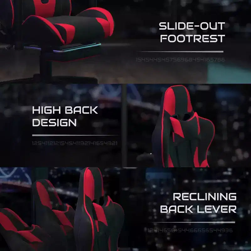 BlackArc Faux Leather Reclining Gaming Chair - Height Adjustable Pivot Arms, Pull-Out Footrest, Headrest & Lumbar Pillows