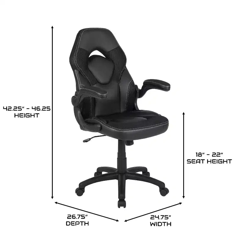 BlackArc High Back Gaming Chair with Faux Leather Upholstery, Height Adjustable Swivel Seat & Padded Flip-Up Arms