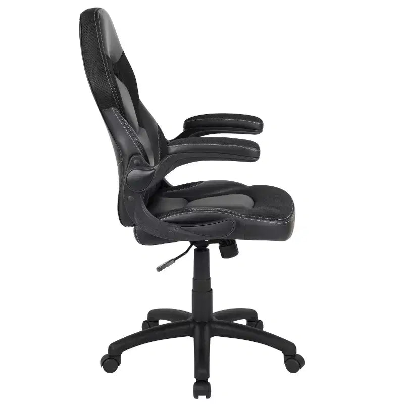 BlackArc High Back Gaming Chair with Faux Leather Upholstery, Height Adjustable Swivel Seat & Padded Flip-Up Arms