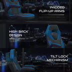 BlackArc High Back Gaming Chair with Faux Leather Upholstery, Height Adjustable Swivel Seat & Padded Flip-Up Arms