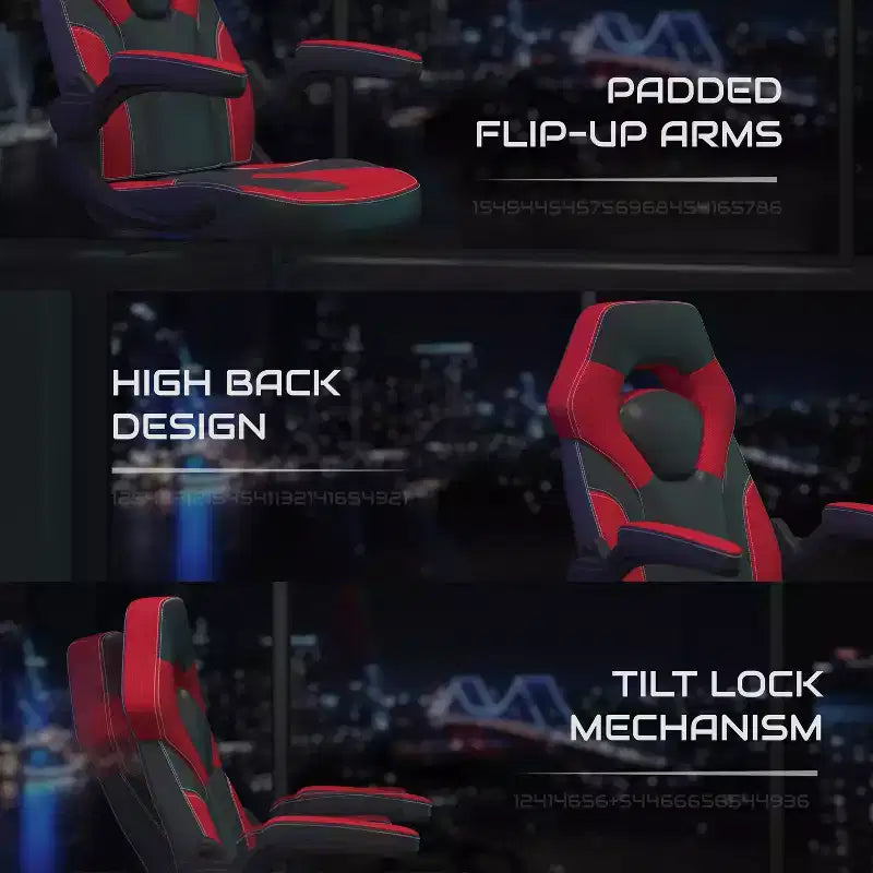 BlackArc High Back Gaming Chair with Faux Leather Upholstery, Height Adjustable Swivel Seat & Padded Flip-Up Arms