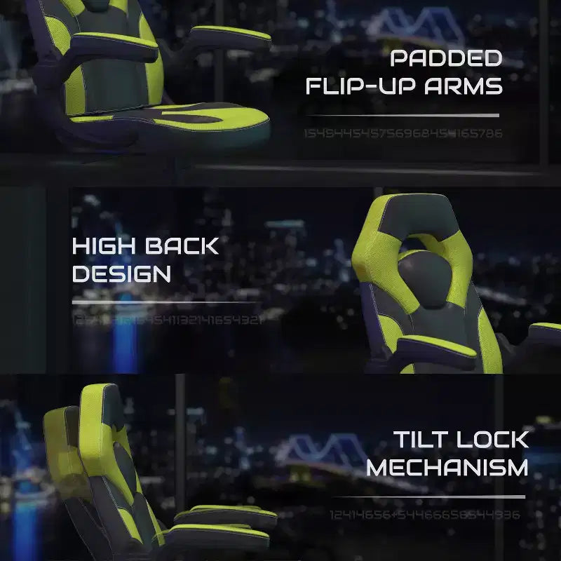 BlackArc High Back Gaming Chair with Faux Leather Upholstery, Height Adjustable Swivel Seat & Padded Flip-Up Arms