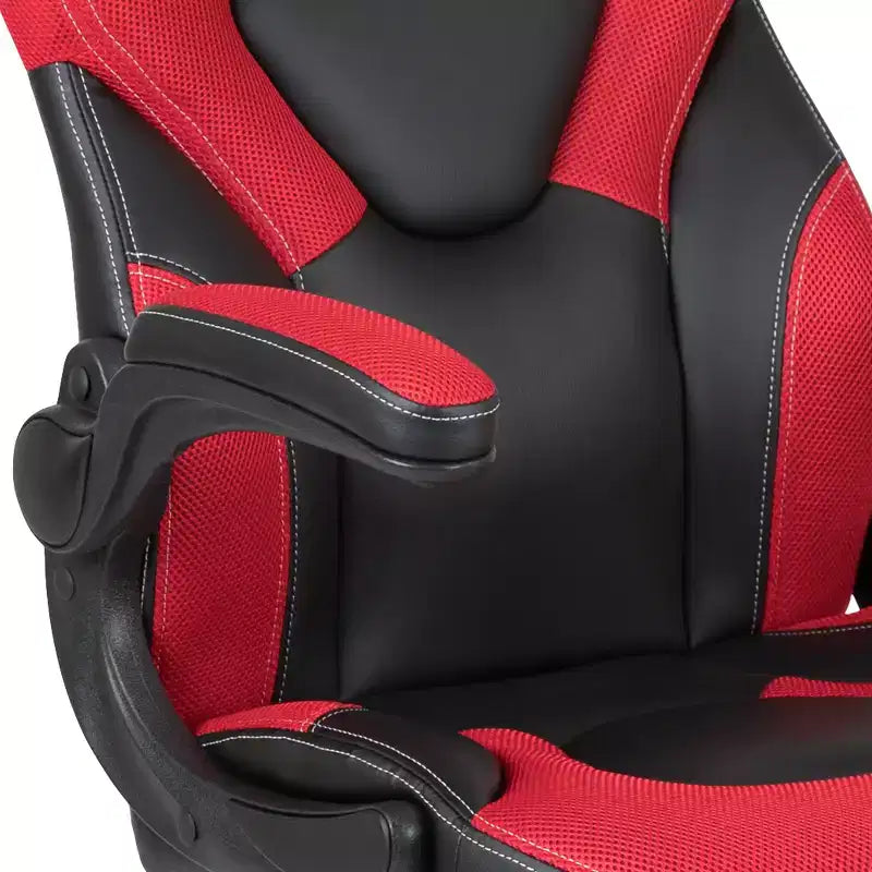 BlackArc High Back Gaming Chair with Faux Leather Upholstery, Height Adjustable Swivel Seat & Padded Flip-Up Arms