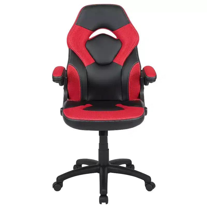 BlackArc High Back Gaming Chair with Faux Leather Upholstery, Height Adjustable Swivel Seat & Padded Flip-Up Arms