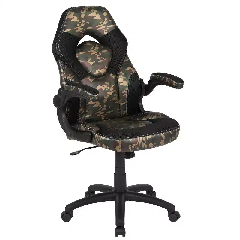 BlackArc High Back Gaming Chair with Faux Leather Upholstery, Height Adjustable Swivel Seat & Padded Flip-Up Arms